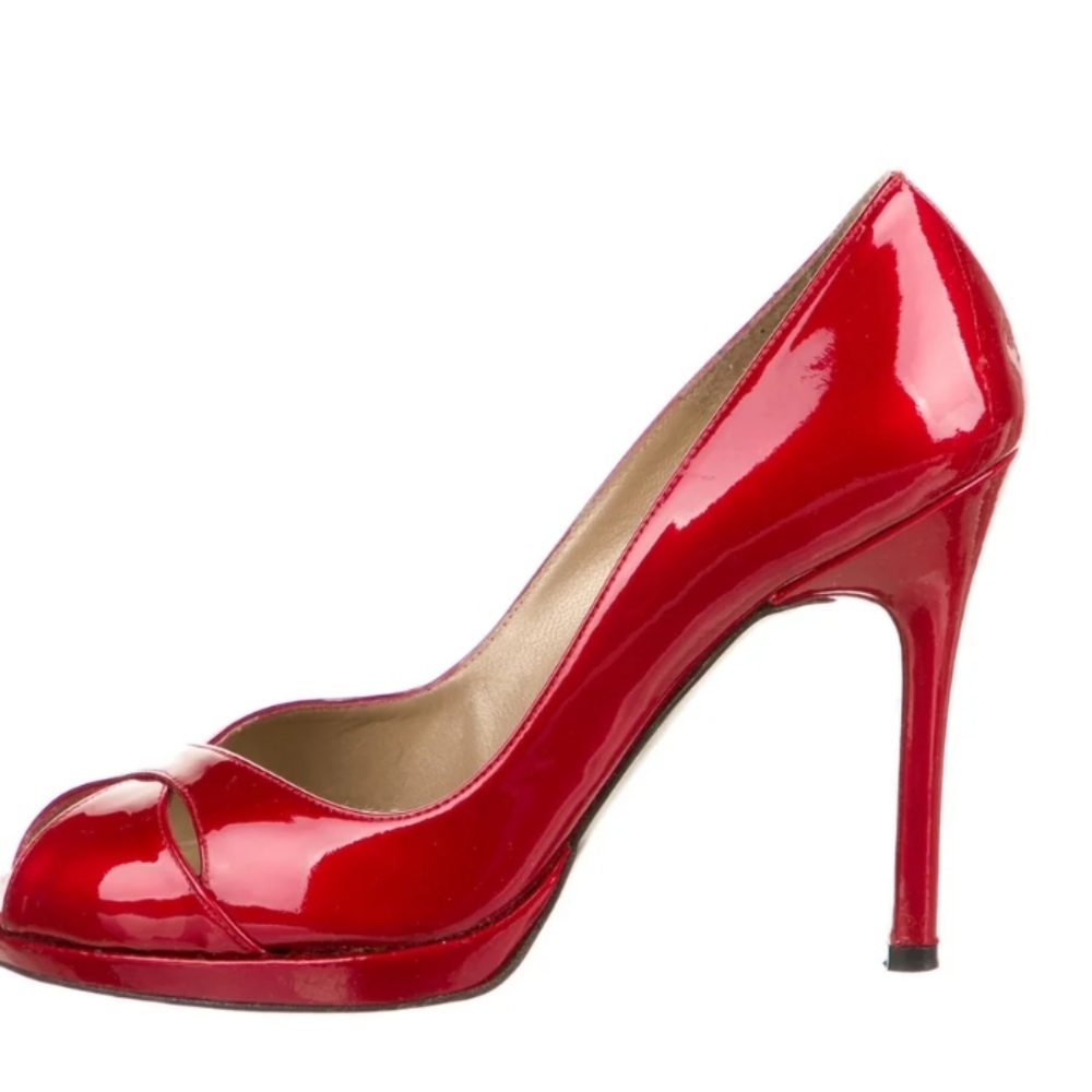 Stuart Weitzman Sashay Fire Quasar Patent Leather Shoes
